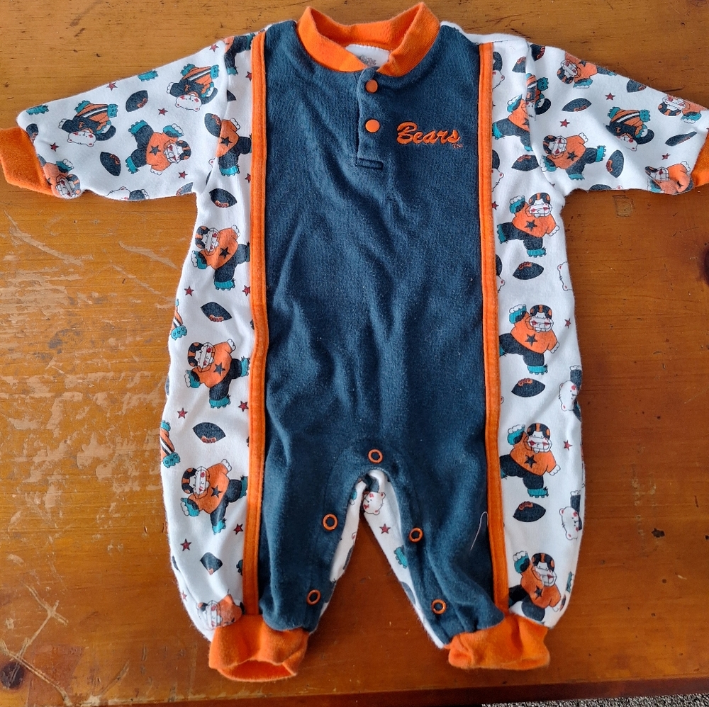 Chicago Bears Kid Athlete Orange and Blue Baby One Piece Size 3/6 Month Vintage